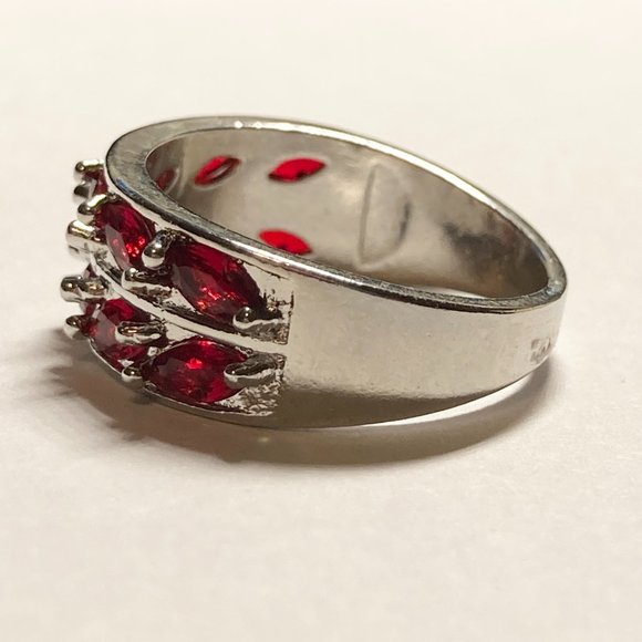 Silver Ruby Red Cubic Zirconia Anniversary Ring Size 7 Plated Simulated - Picture 7 of 9
